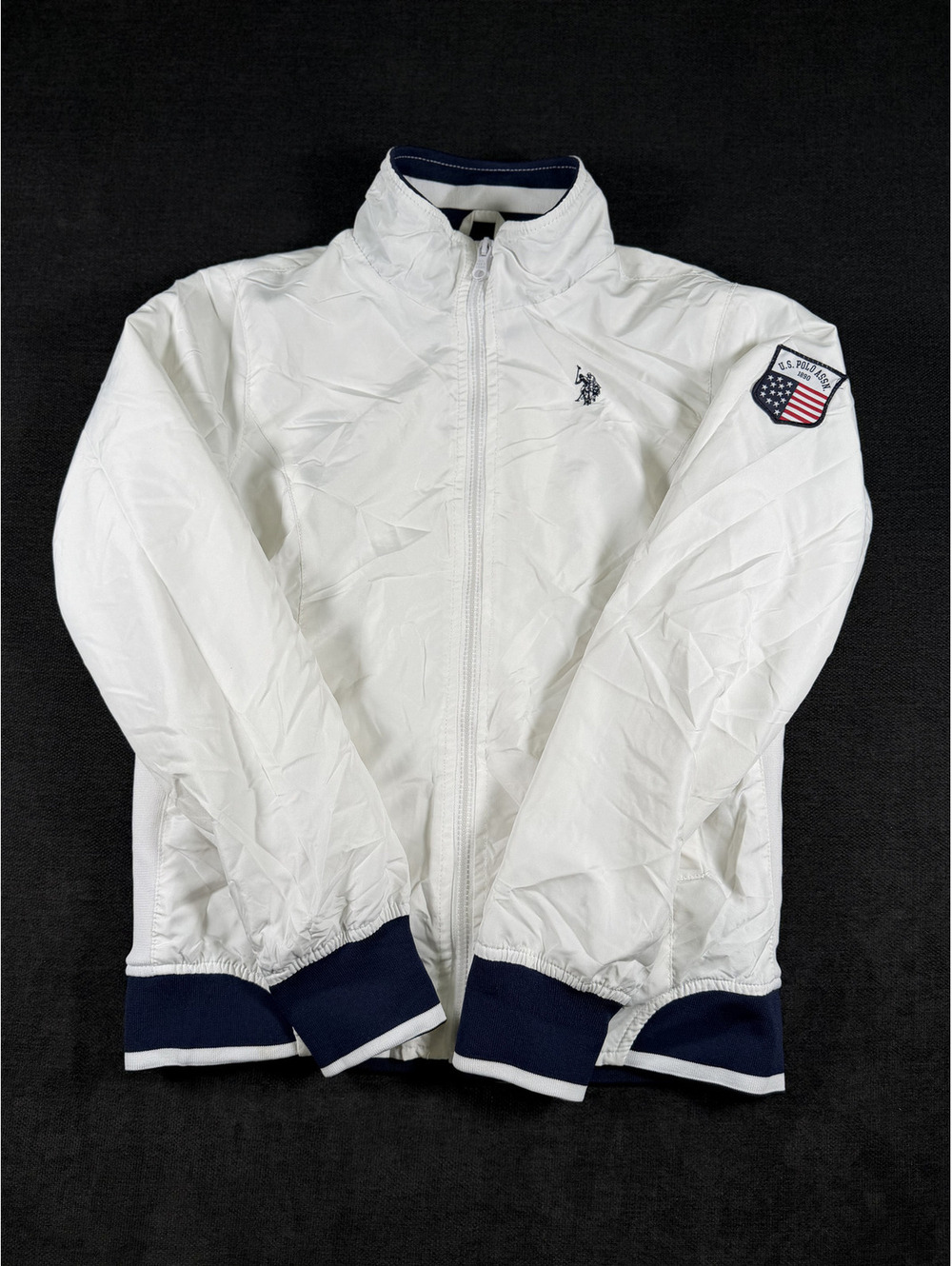U.S. Polo Assn. Men's White Polyester Track Jacket with Navy Trim, Size M